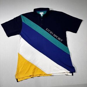 Vintage‎ Izod Sport Polo Shirt Men's XL Color Block Zip Blue Yellow Tennis Padel